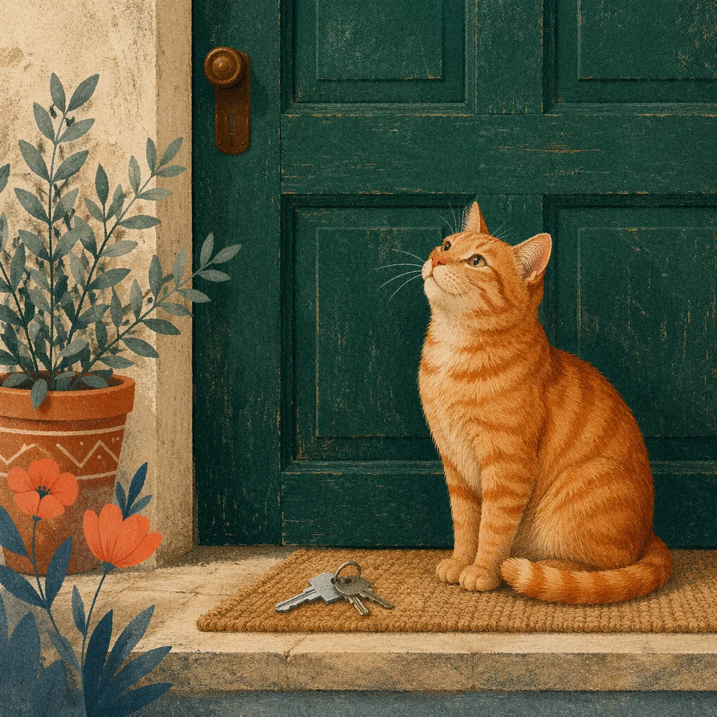 Housewarming Cat by Emerald Front Door