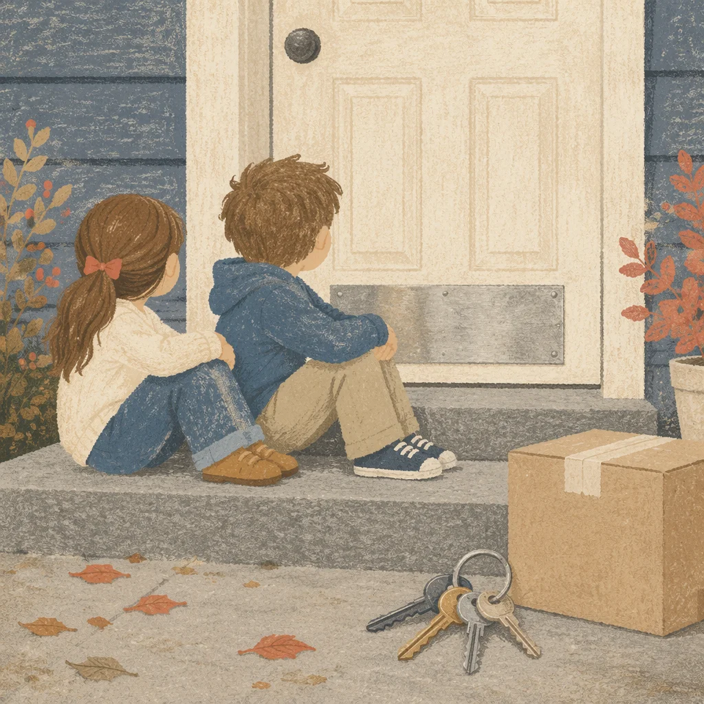 Children on New Home Doorstep