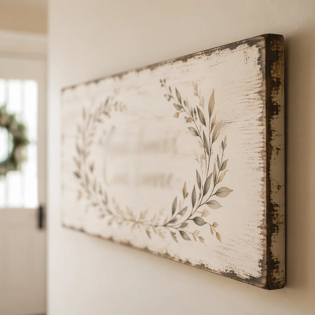 Rustic Housewarming Welcome Sign by Entryway