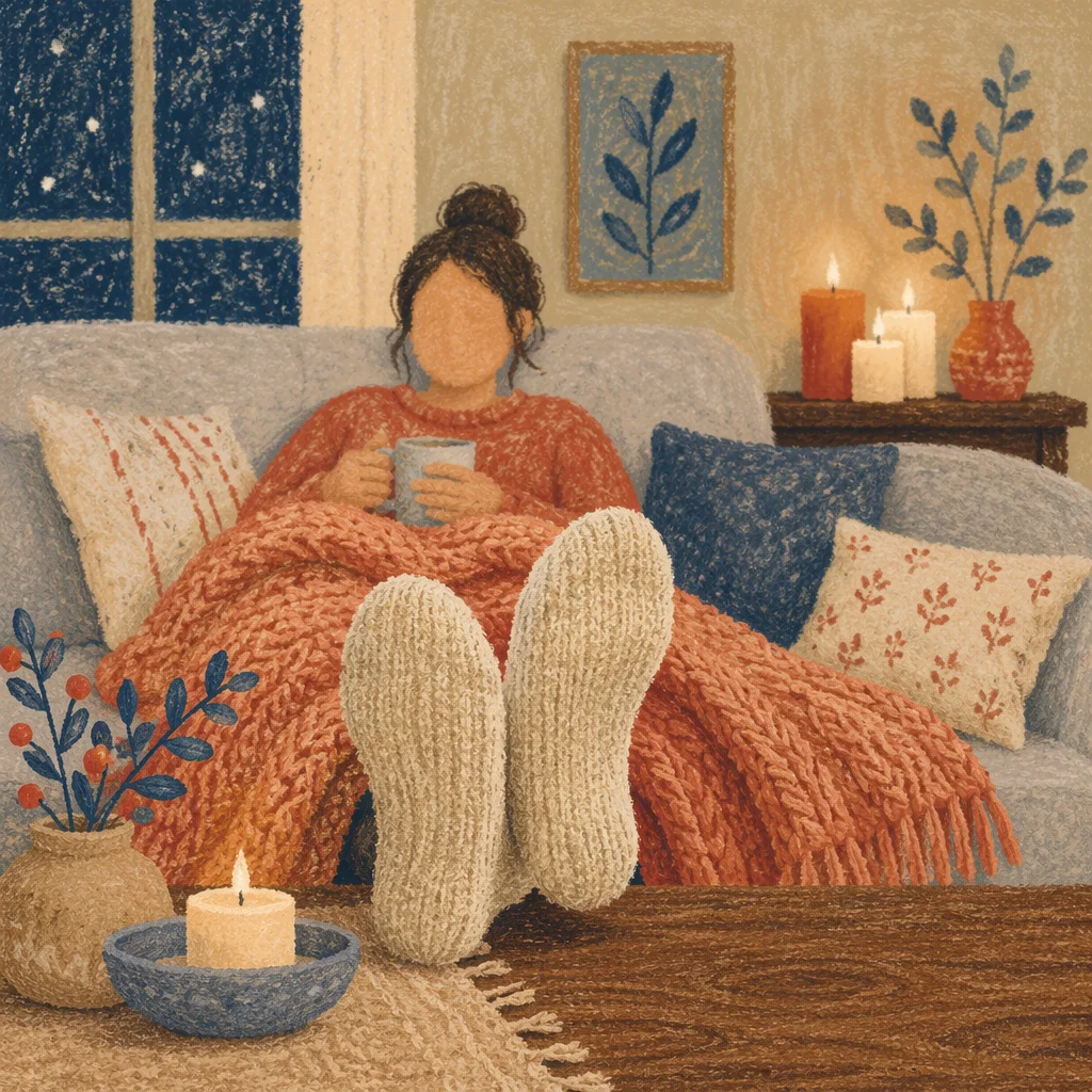 Cozy Hygge Evening with Candles and Blankets
