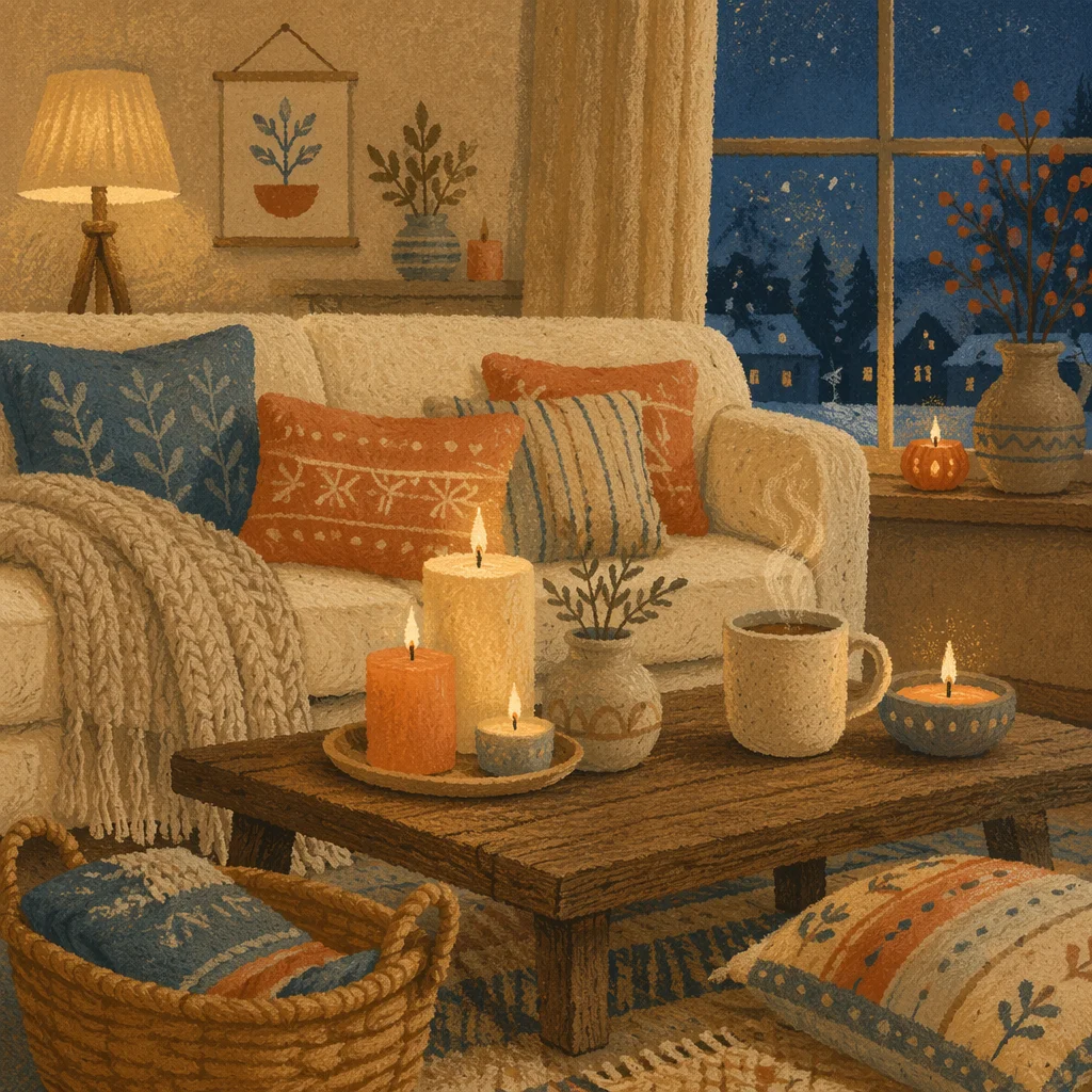 Cozy Hygge Living Room Candlelight Evening