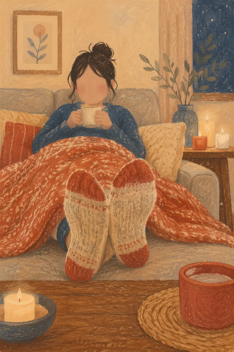 Cozy Hygge Evening With Candles and Blankets