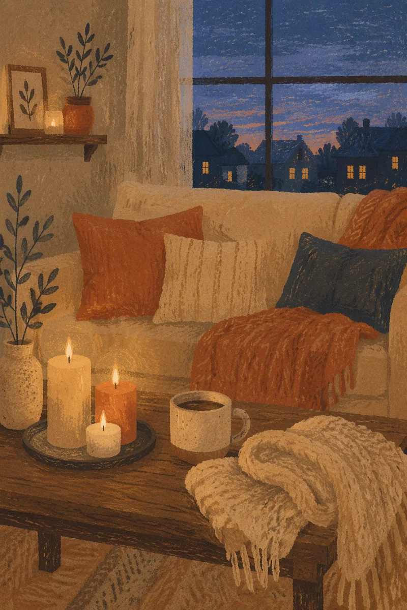 Cozy Hygge Living Room at Evening