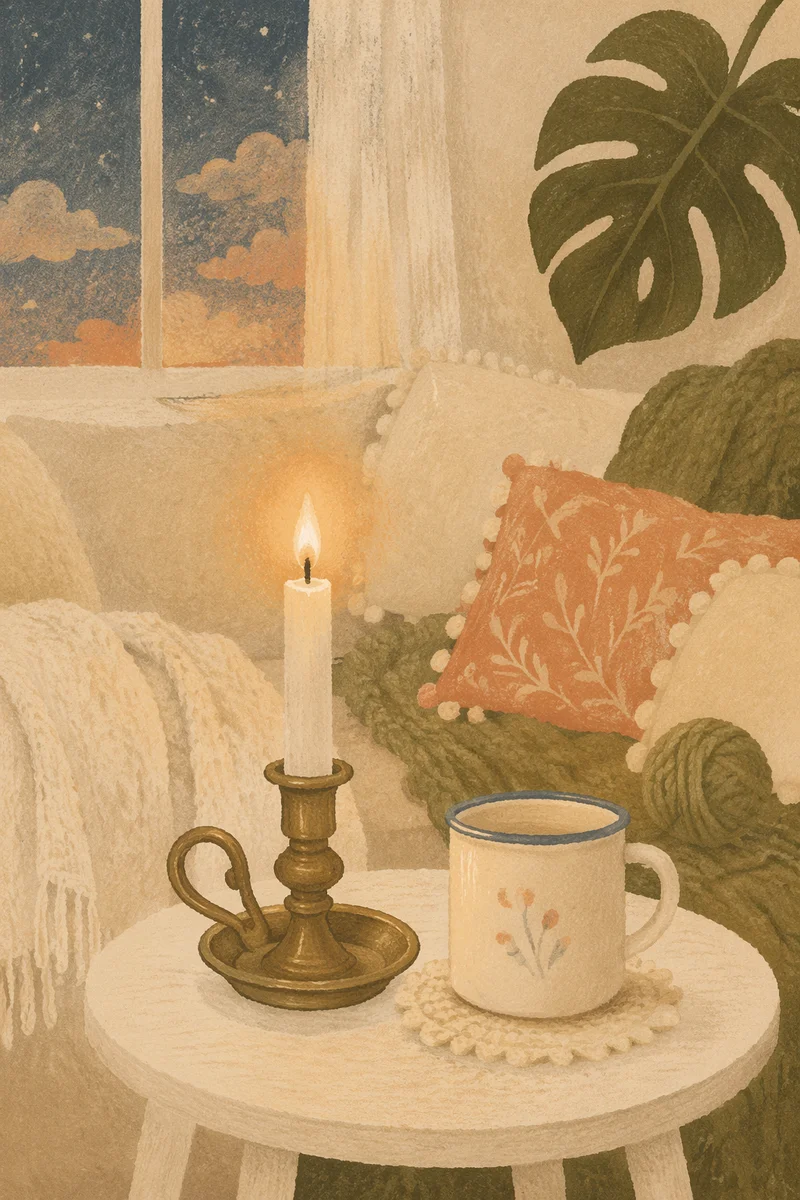 Cozy Hygge Living Room Candle Evening