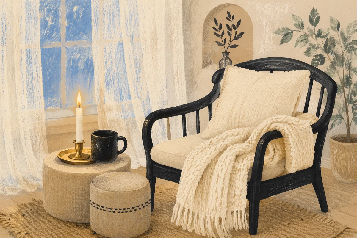 Cozy Hygge Living Room With Candlelight