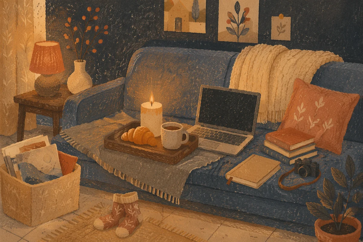 Cozy Hygge Living Room Candle Evening