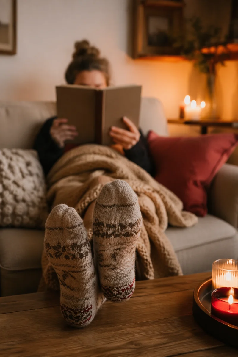 Cozy Hygge Evening with Candles and Blankets