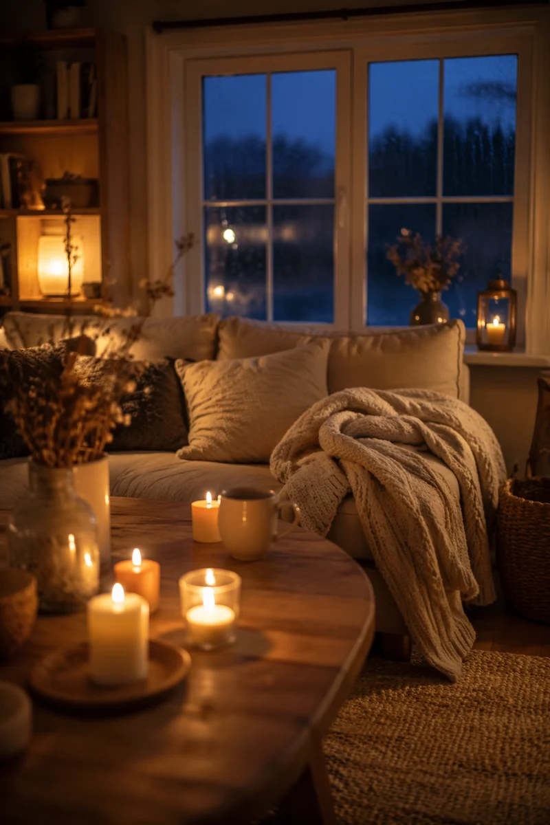 Cozy Hygge Living Room at Twilight