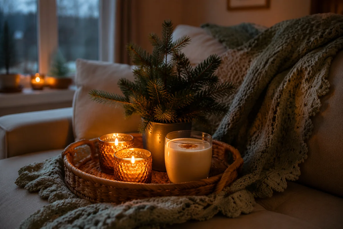 Cozy Hygge Living Room Candle Evening