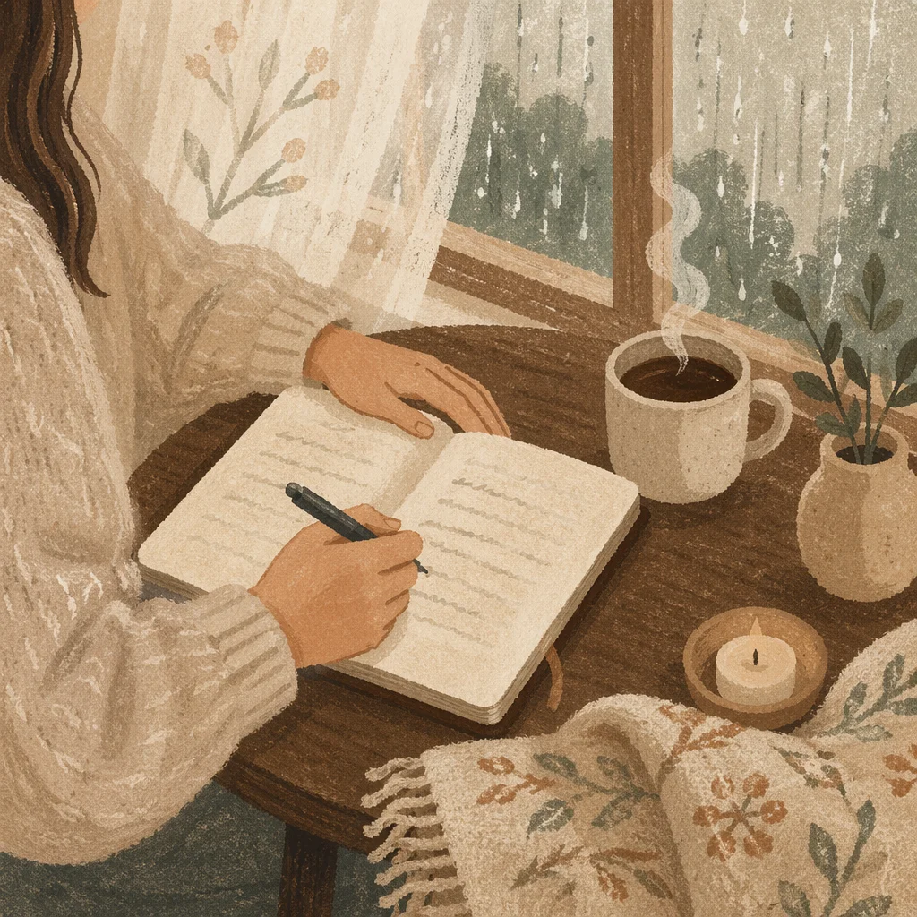 Quiet Morning Journaling with Coffee by Window
