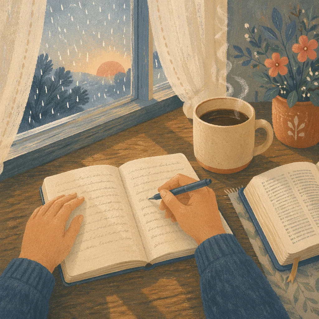 Morning Journal and Coffee by Window