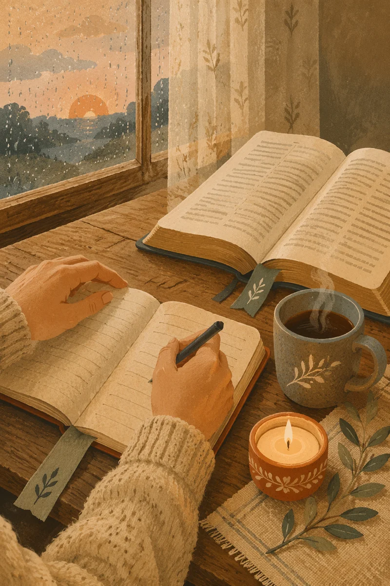 Morning Journal and Coffee by Window