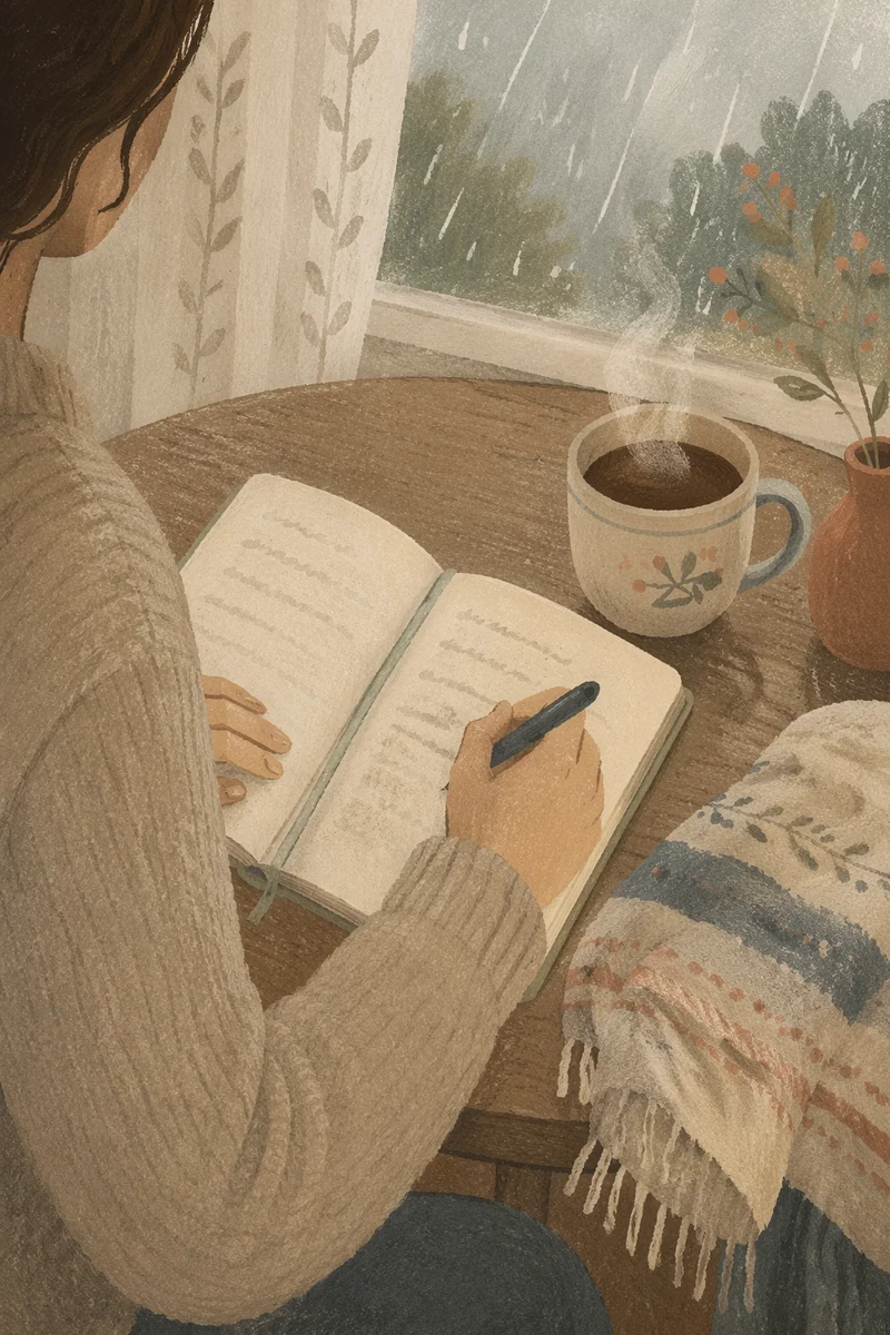 Quiet Morning Journaling with Coffee by Window