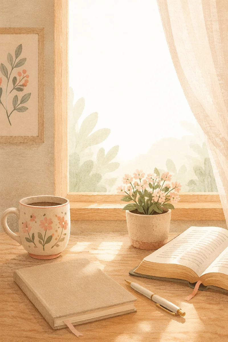 Quiet Morning Desk with Coffee Mug