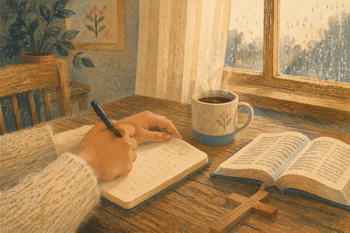 Hands Writing by Window with Coffee