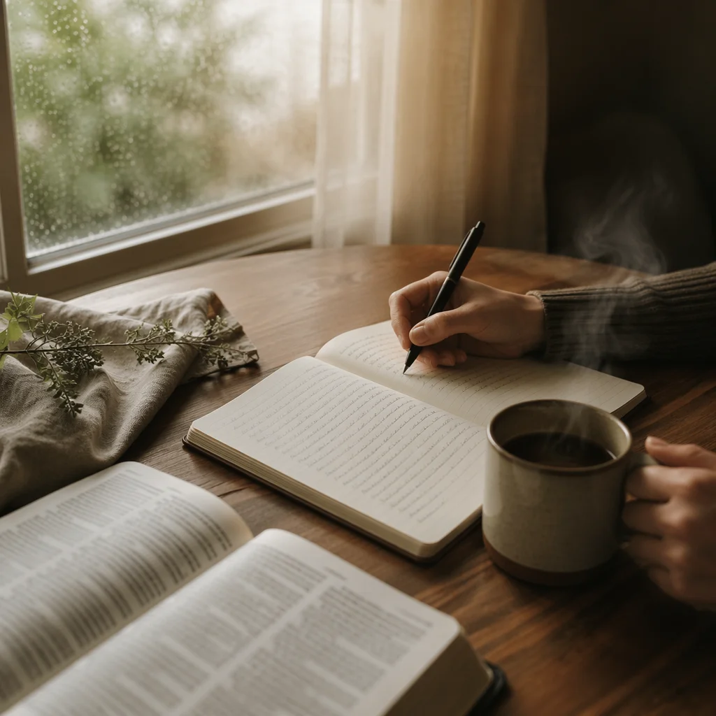 Quiet Morning Journaling by Rainy Window