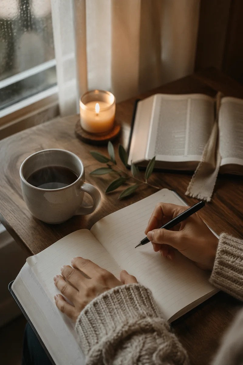 Morning Journal and Coffee by Window
