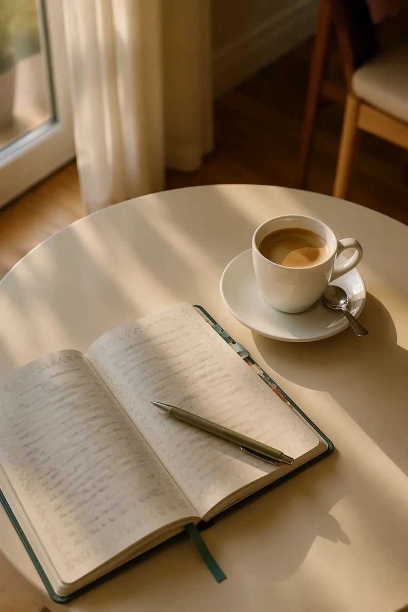 Quiet Morning Journal and Coffee Scene