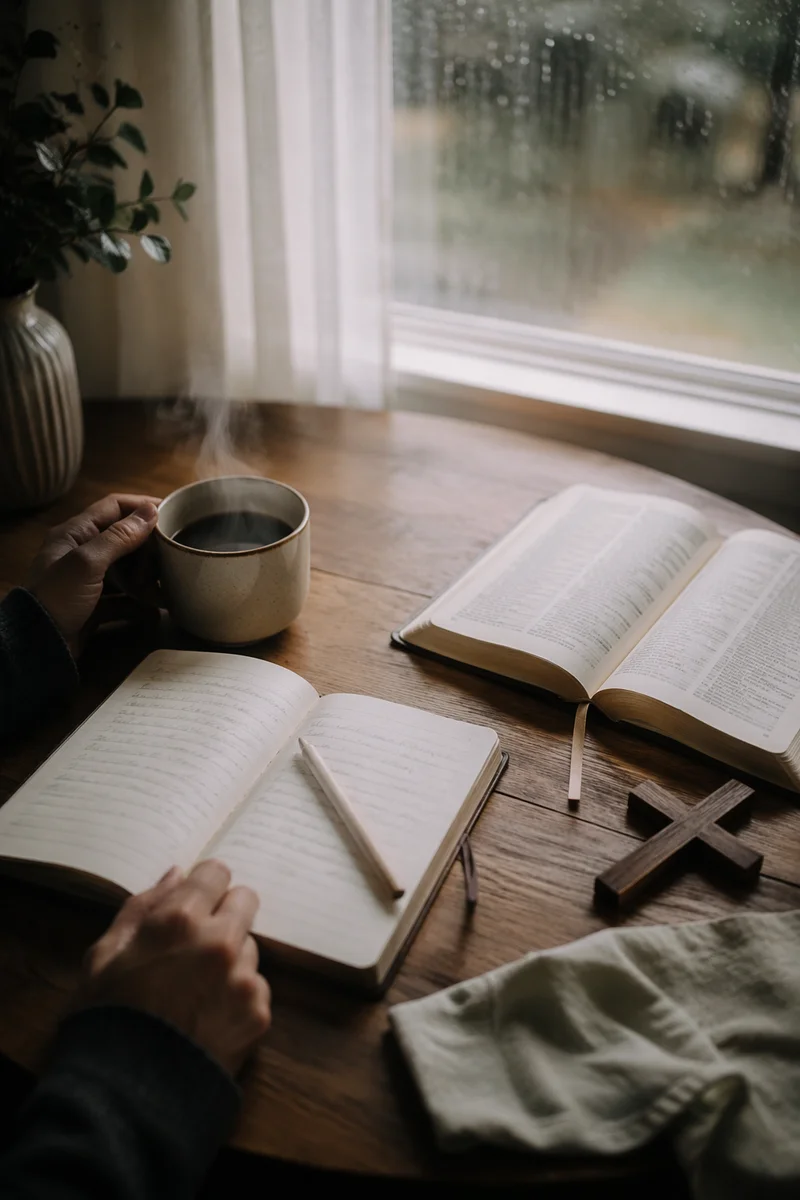 Quiet Morning Journaling with Coffee and Bible
