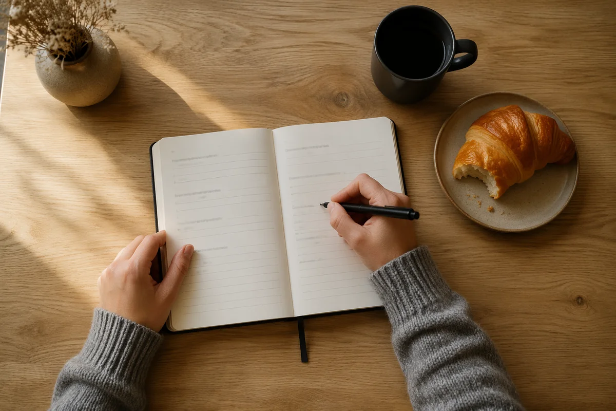 Morning Journaling with Coffee and Croissant