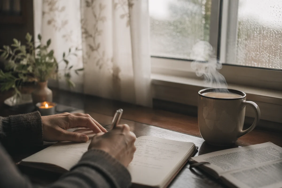 Morning Journaling by Rainy Window