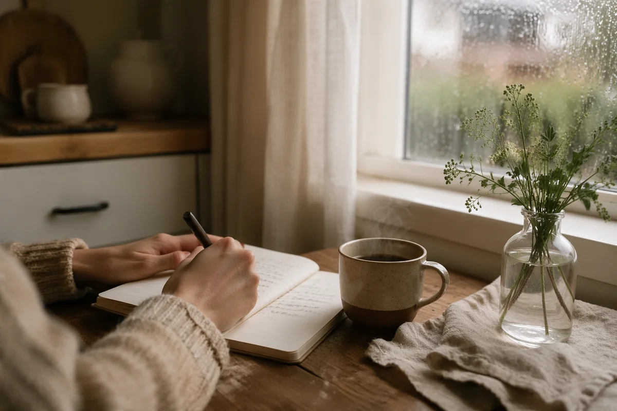 Quiet Morning Journaling with Coffee by Window