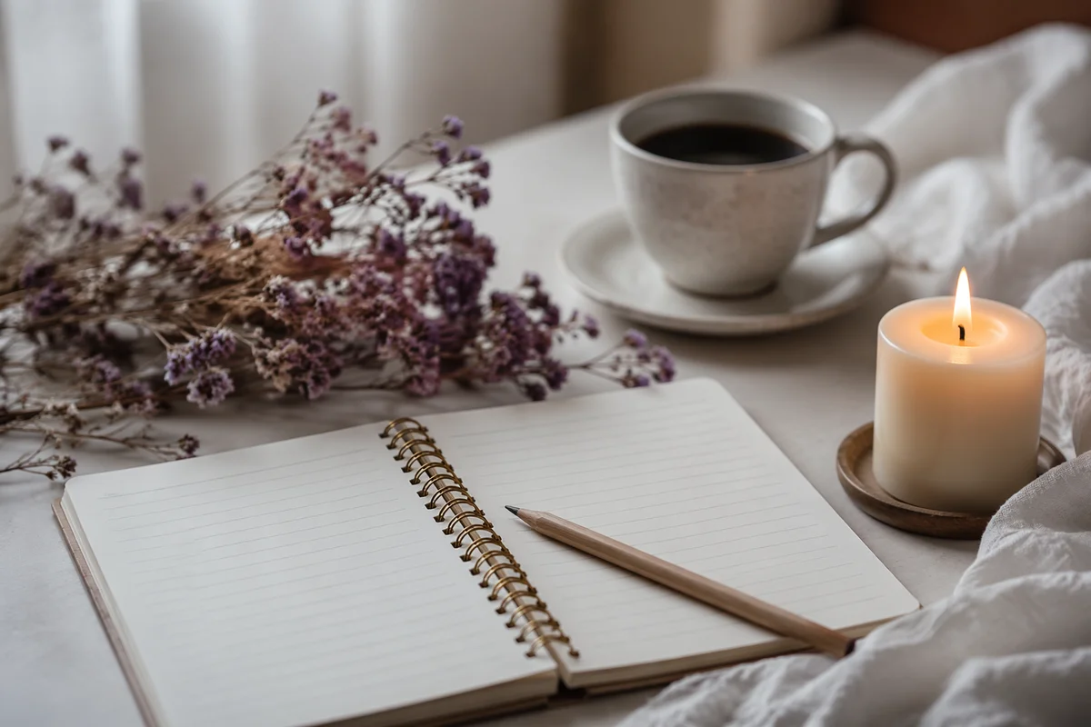 Quiet Morning Journal and Coffee Scene