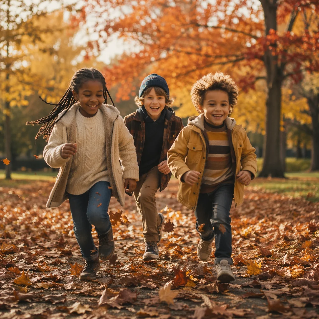 Joyful Kids Running Through Autumn Park