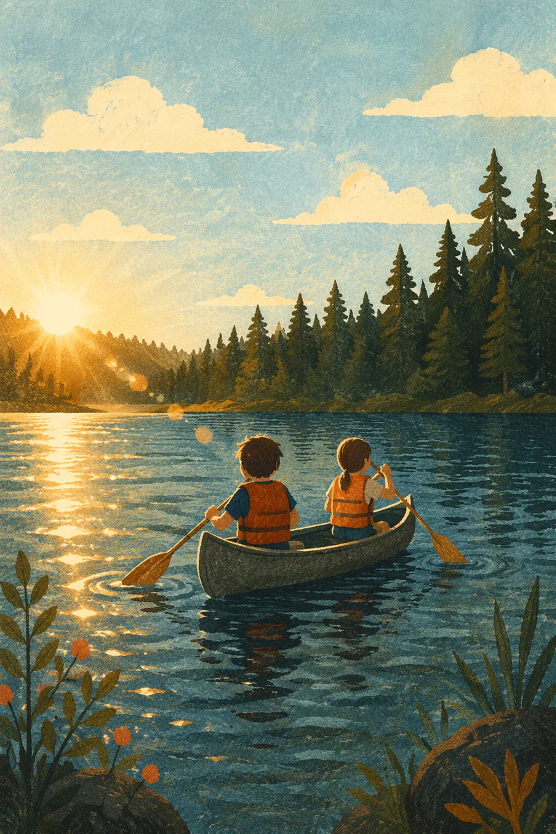 Kids Summer Camp Canoe on Lake