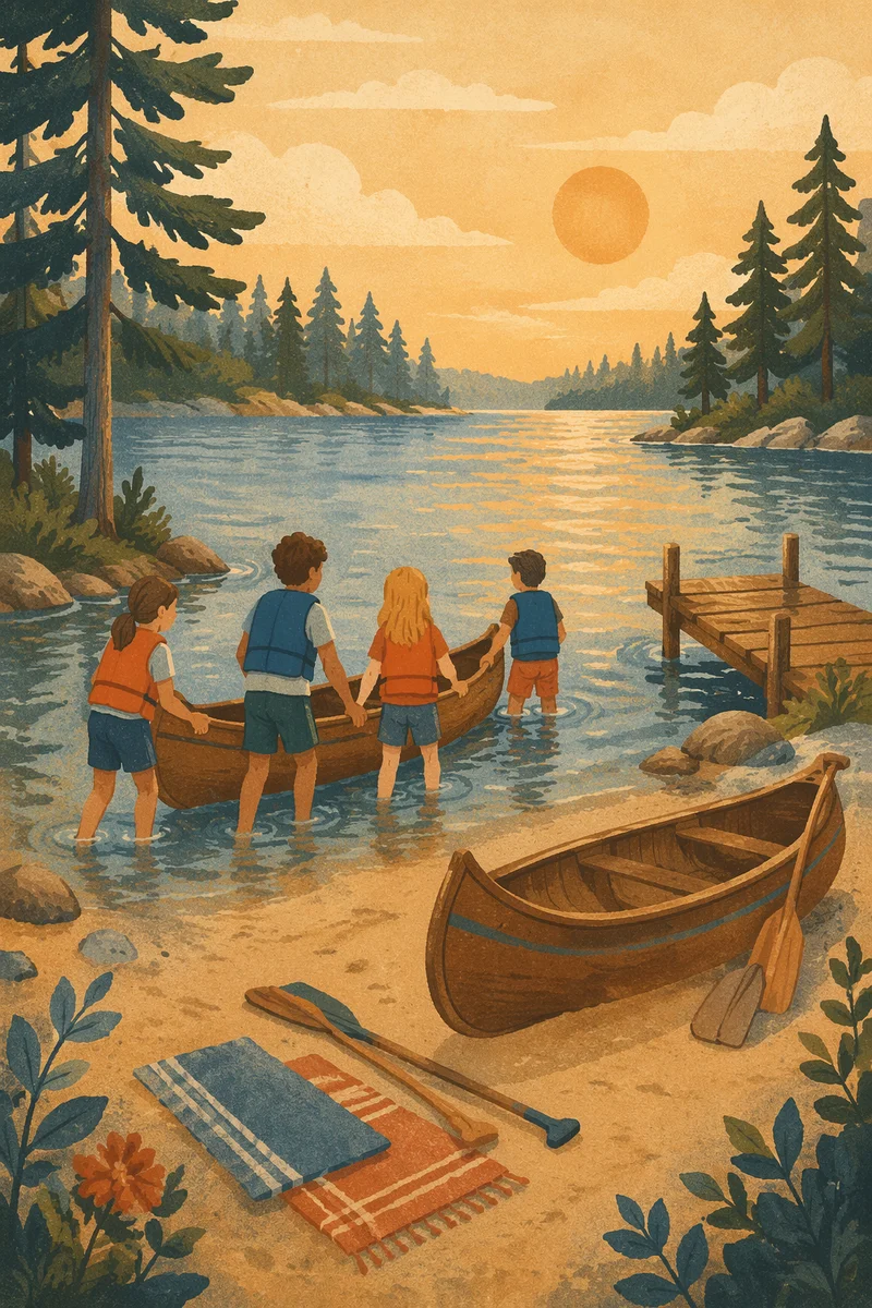 Kids Summer Camp Canoeing by Lake