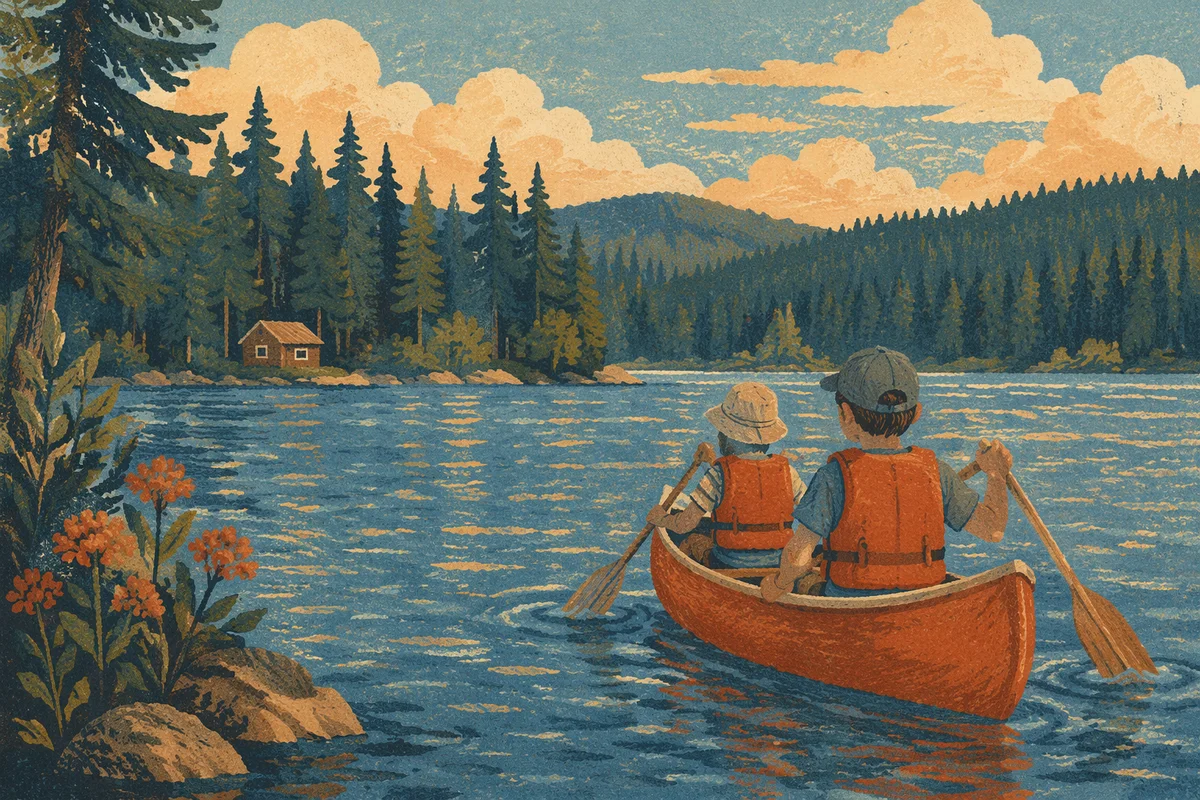 Kids Summer Camp Canoe on Calm Lake