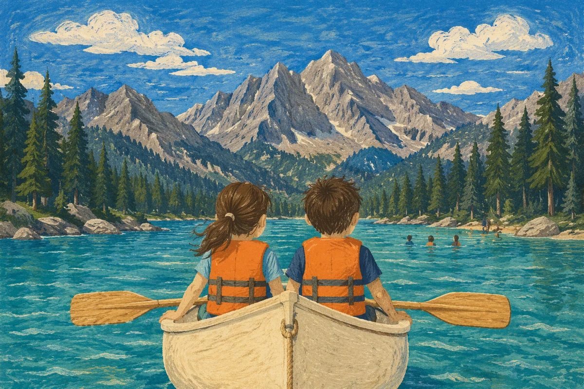 Kids Canoeing at Summer Camp Lake