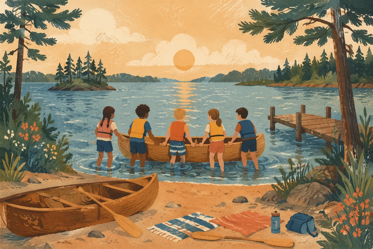 Kids Summer Camp Canoe by Lake