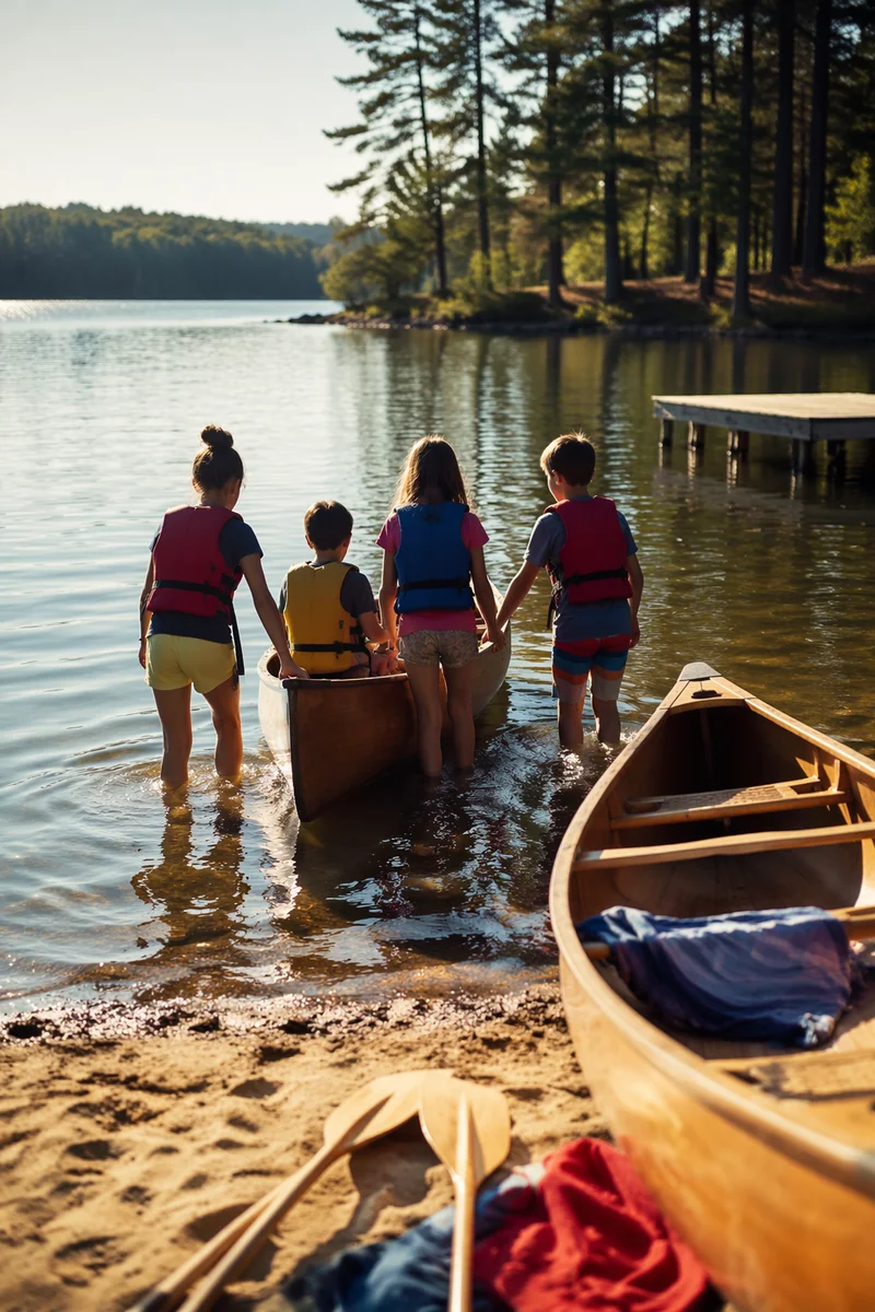 Kids Summer Camp Canoe by Lake