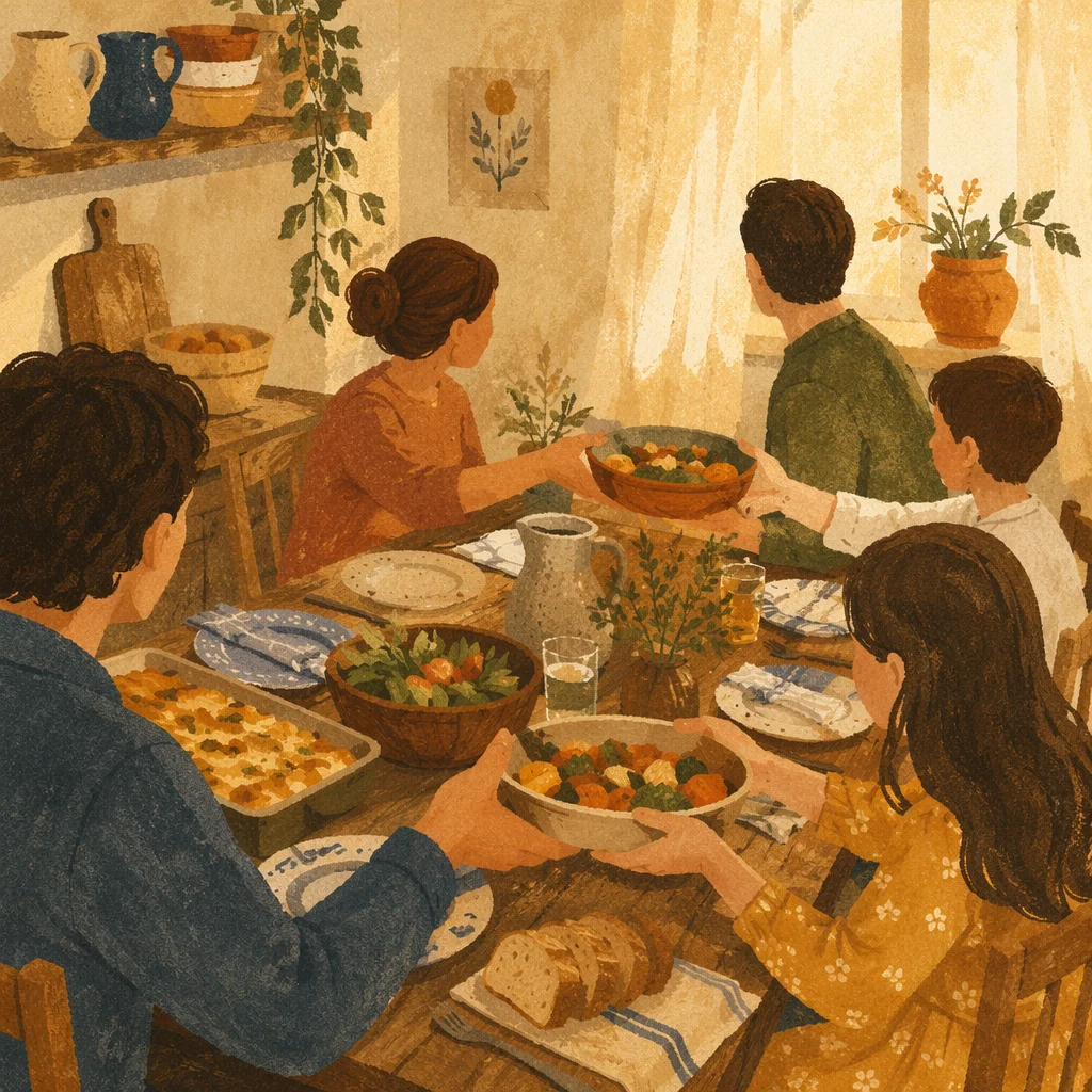 Cozy Family Dinner at Kitchen Table