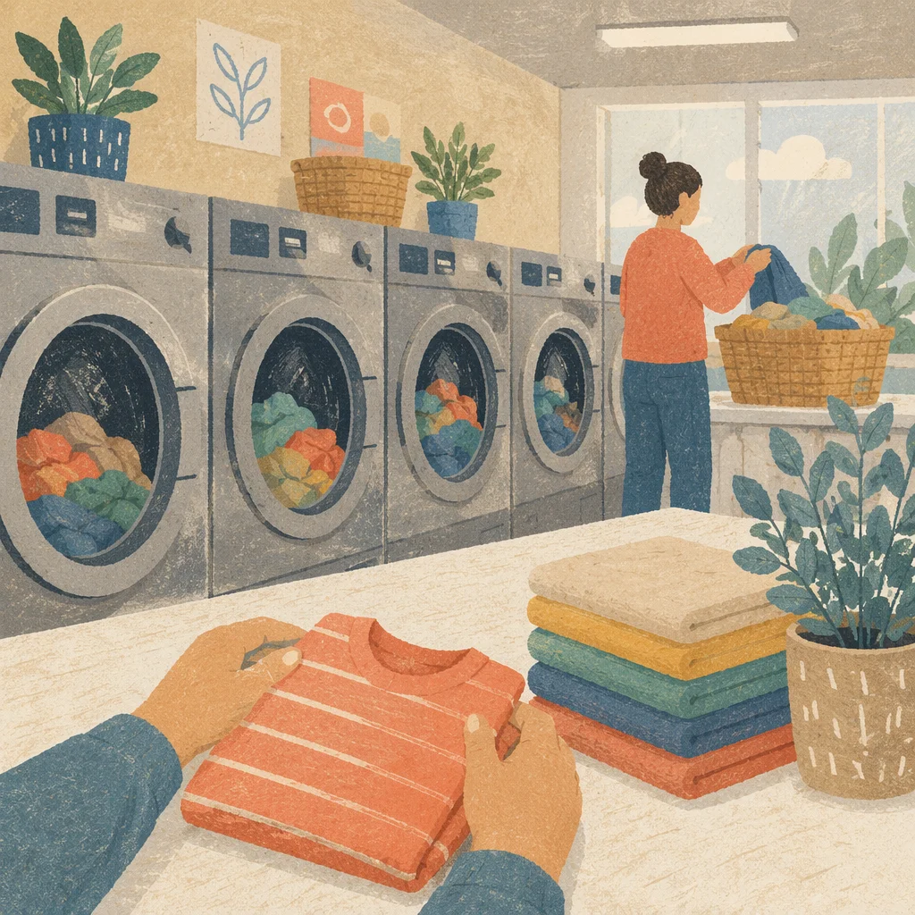 Colorful Clothes in Bright Laundromat Scene