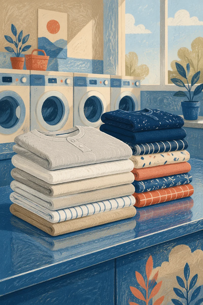 Colorful Folded Laundry in Bright Laundromat