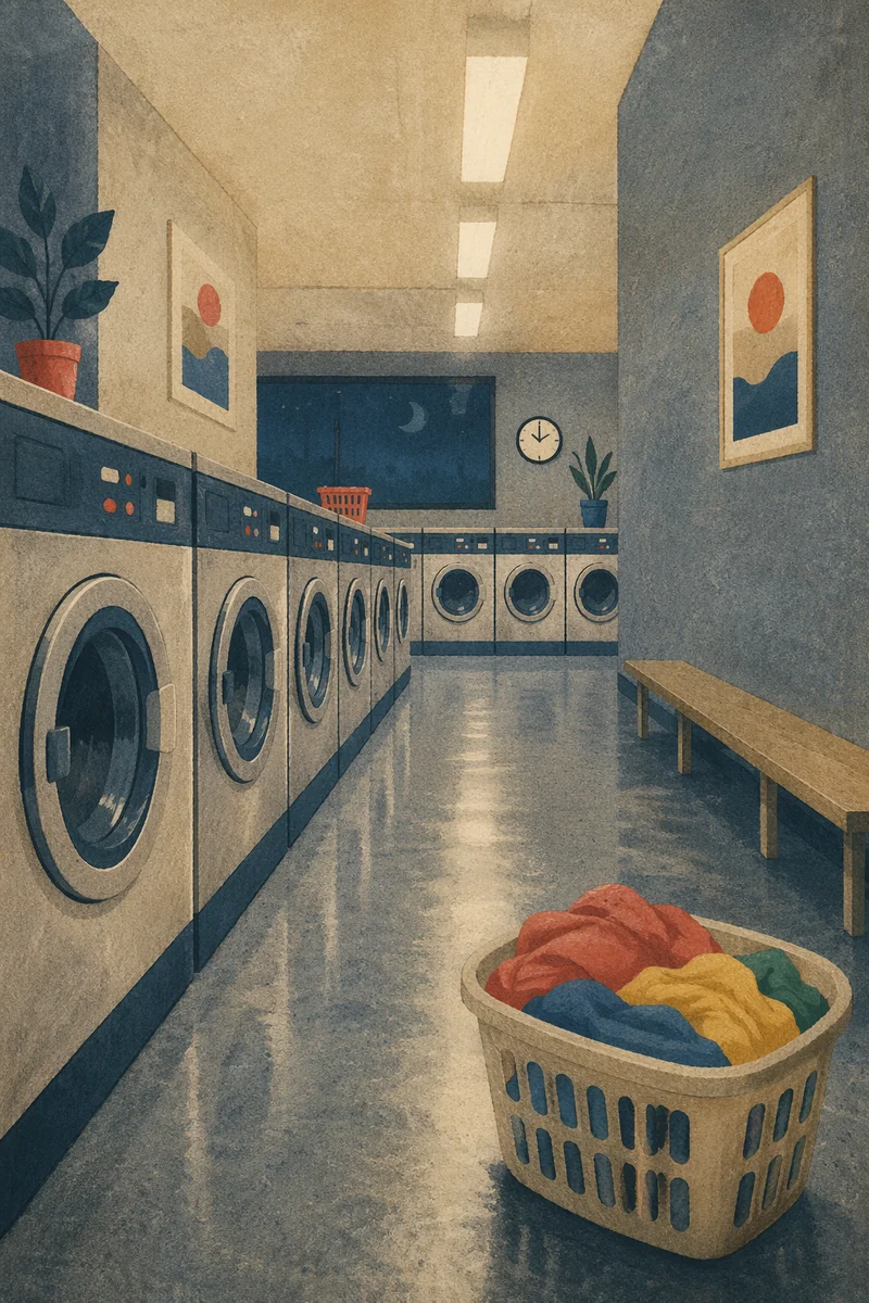 Colorful Laundry Basket in Quiet Laundromat