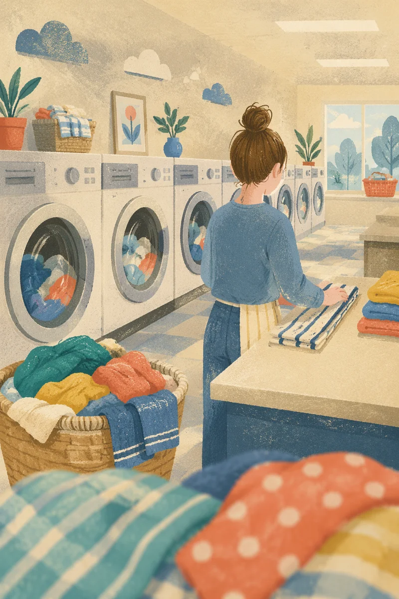 Colorful Clothes in Quiet Neighborhood Laundromat