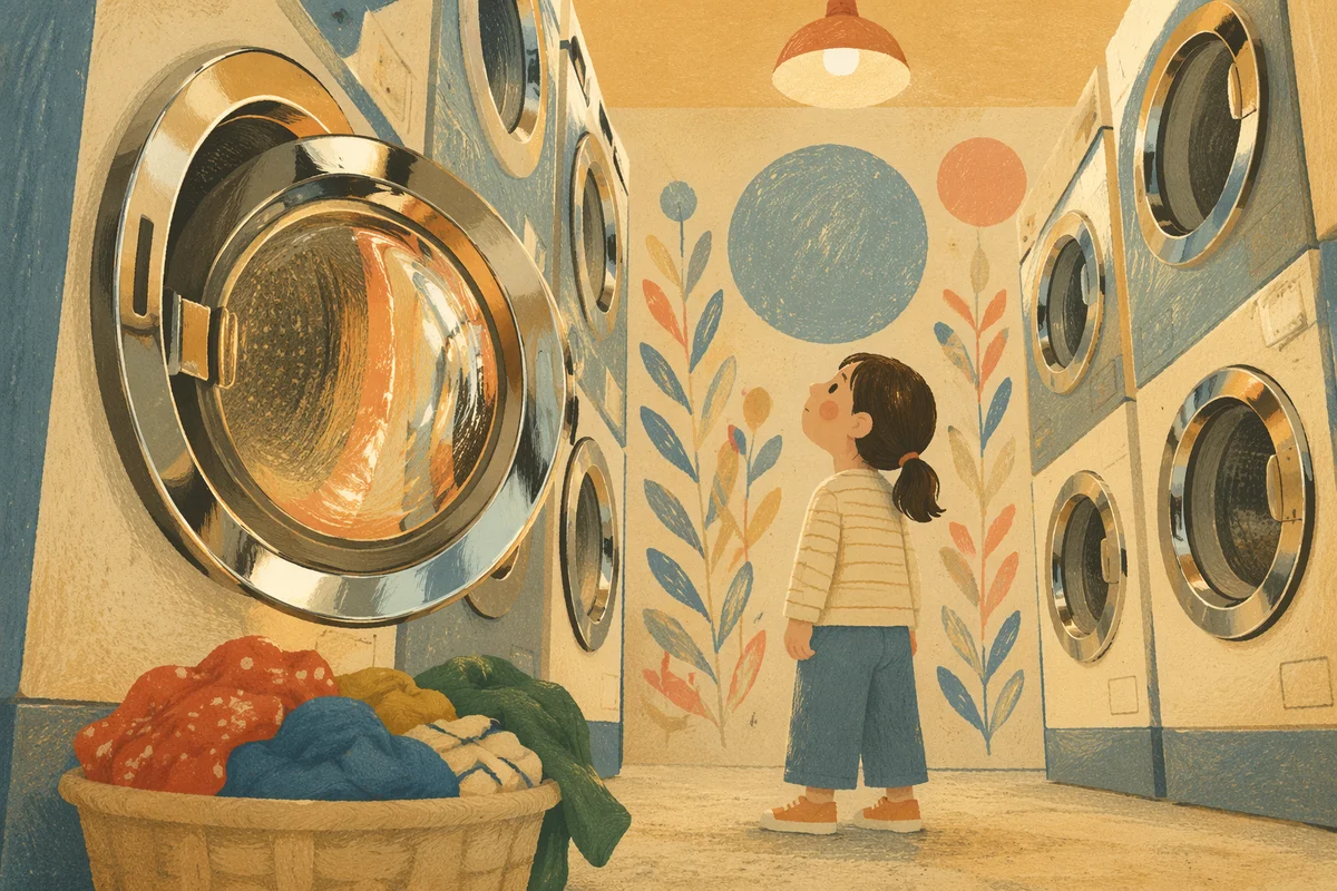 Cozy Modern Laundromat with Colorful Clothes