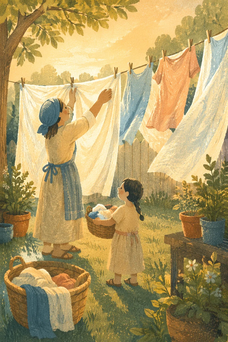 Sunlit Laundry on Backyard Clothesline