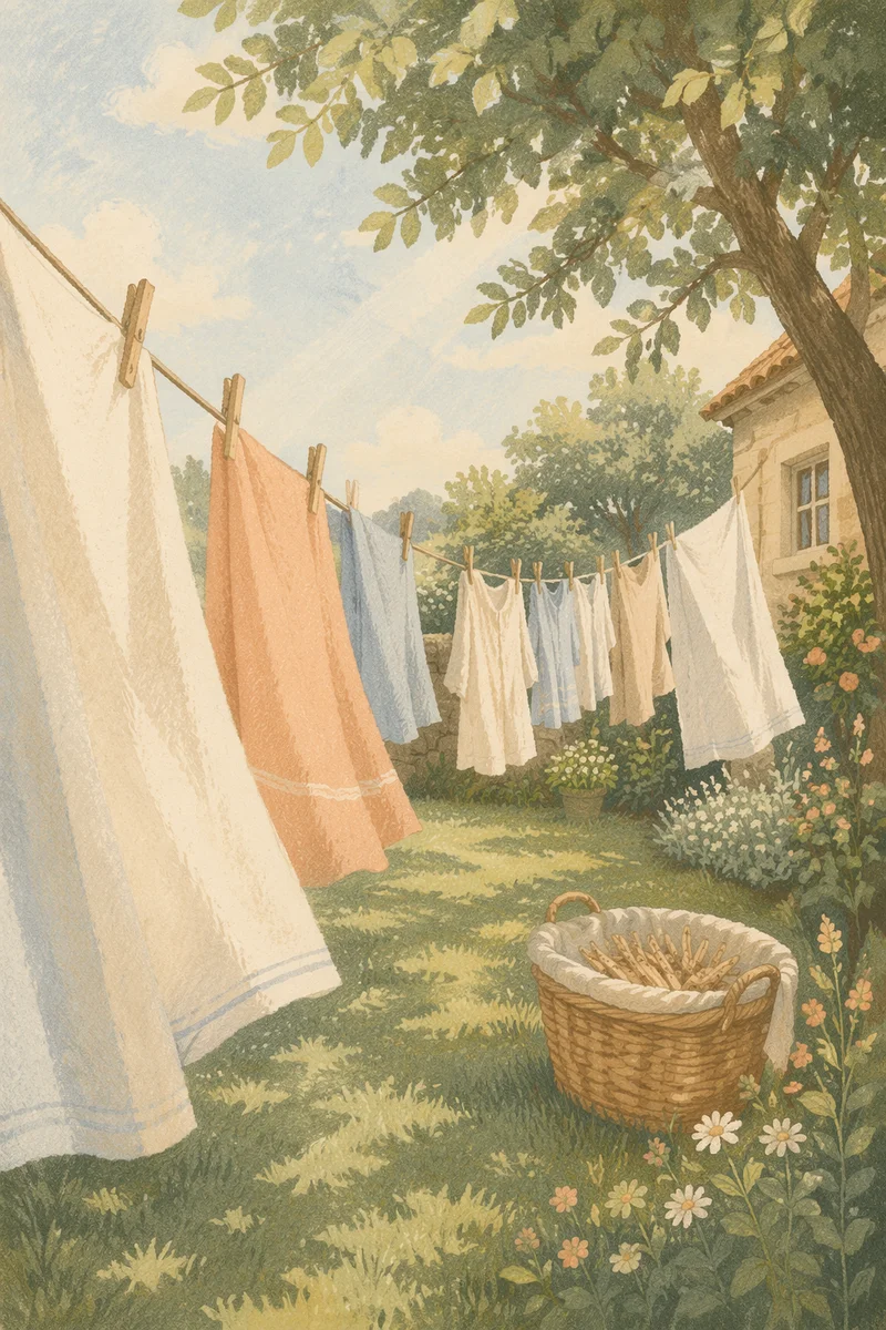Sunlit Backyard Laundry on Clothesline