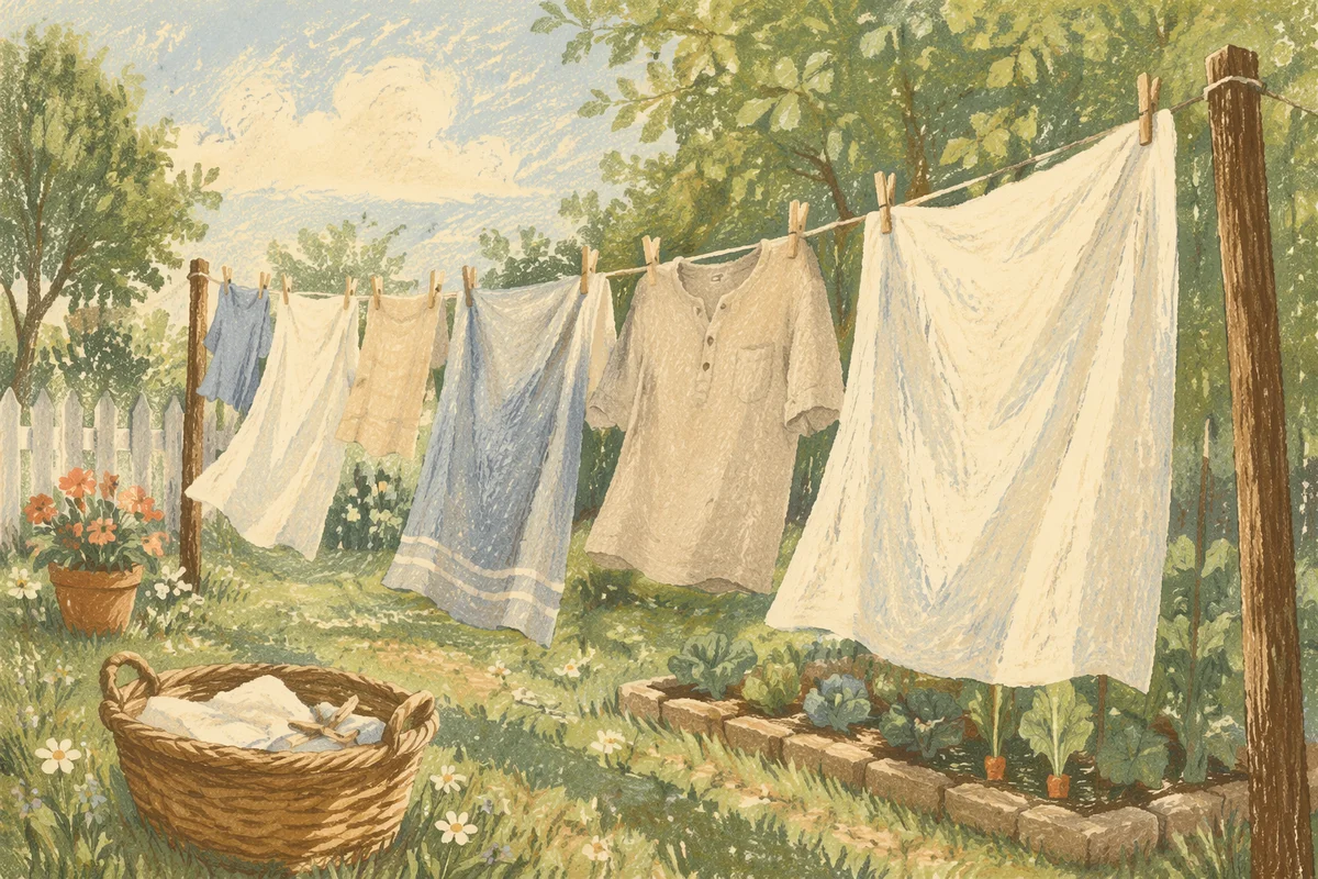 Sunlit Backyard Laundry on Clothesline