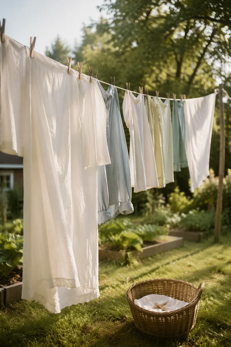 Sunlit Laundry on Backyard Clothesline