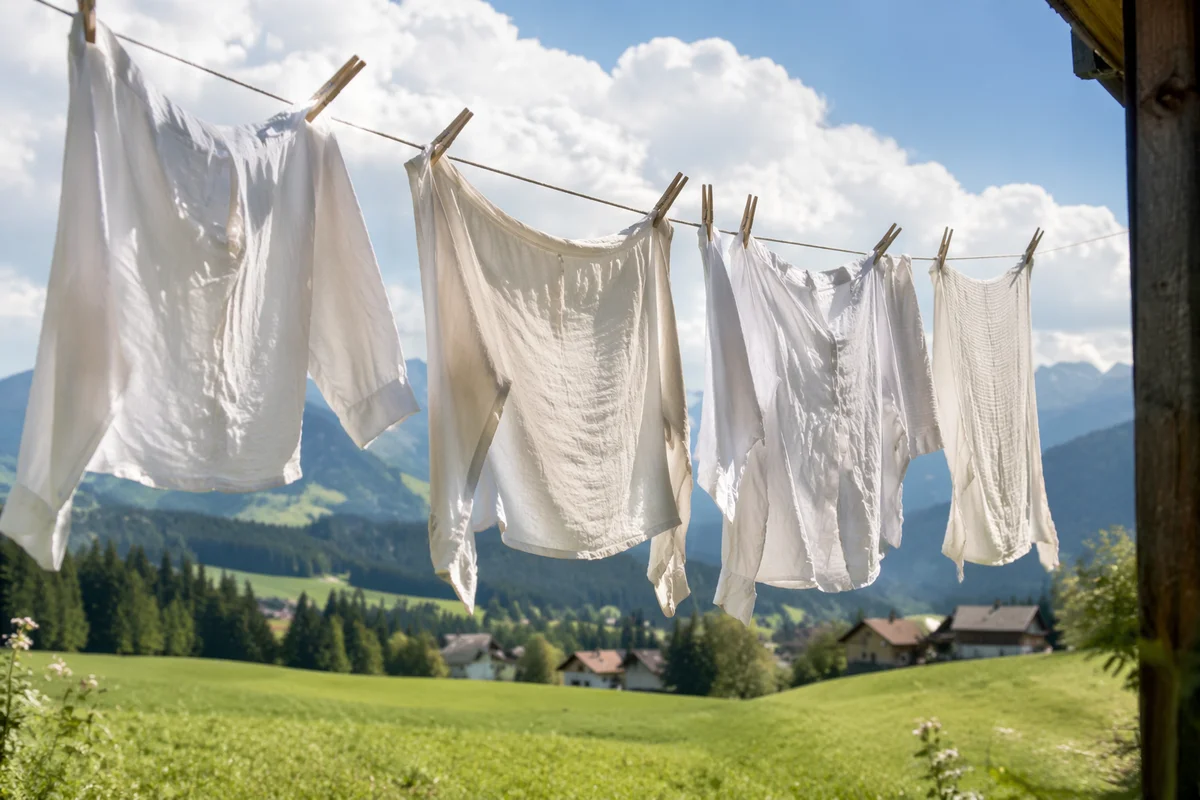 Sunlit Laundry on Rural Backyard Clothesline