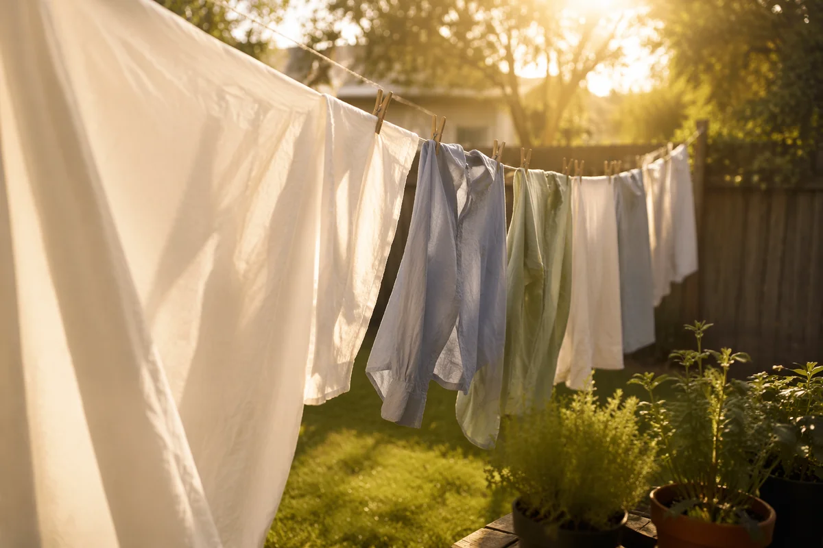 Sunlit Laundry on Backyard Clothesline