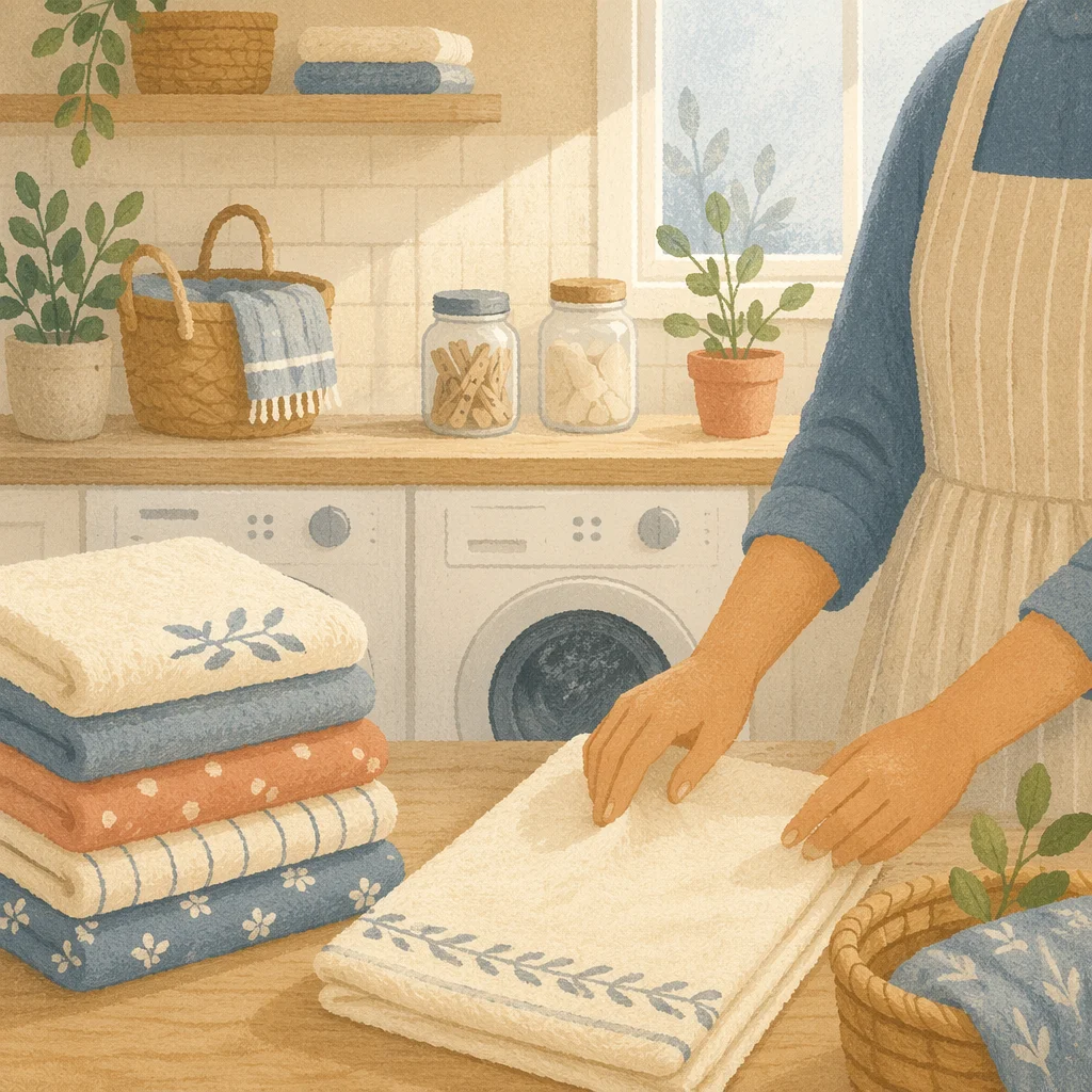 Clean Folded Clothes in Bright Laundry Room