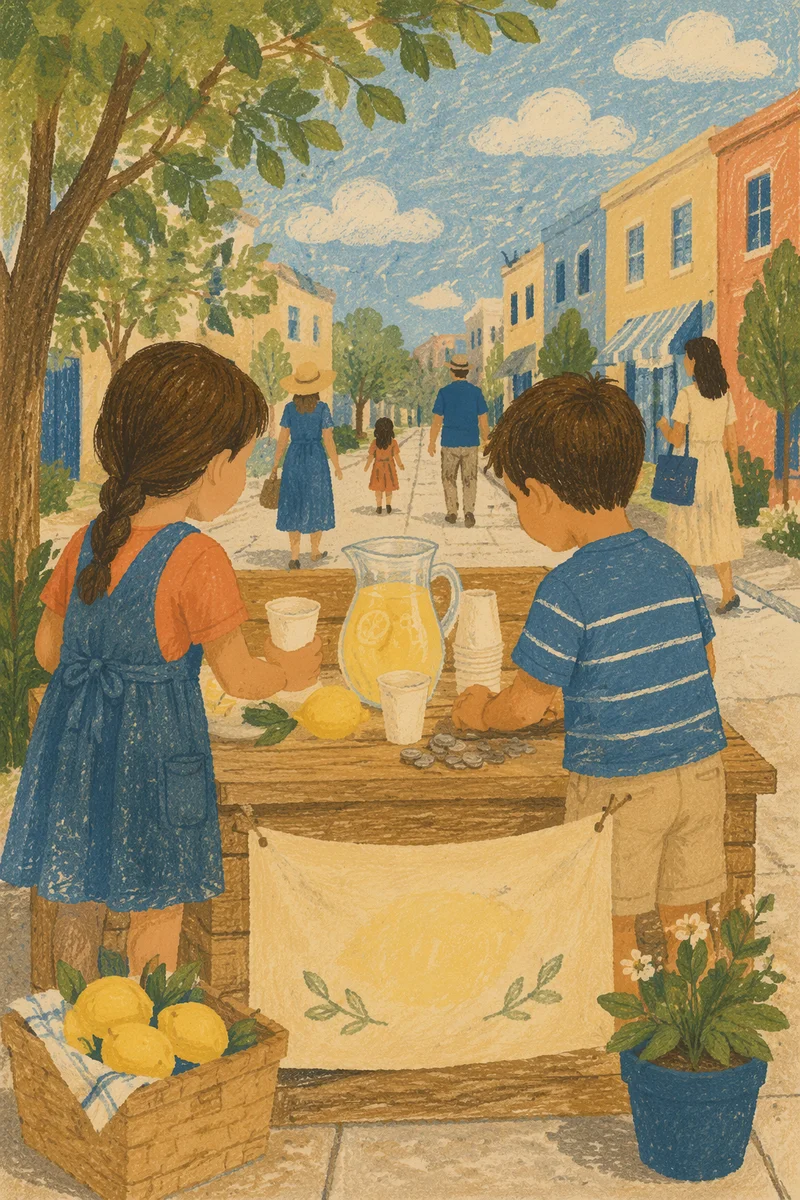 Children Running Lemonade Stand on Sidewalk