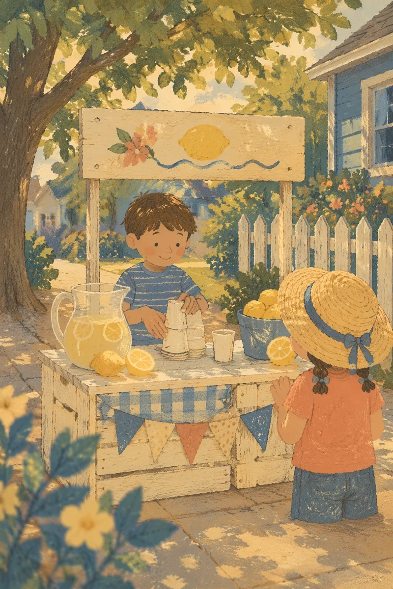 Children’s Lemonade Stand on Summer Sidewalk