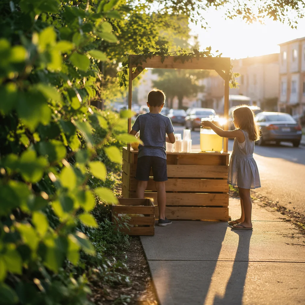 Children Running a Summer Lemonade Stand